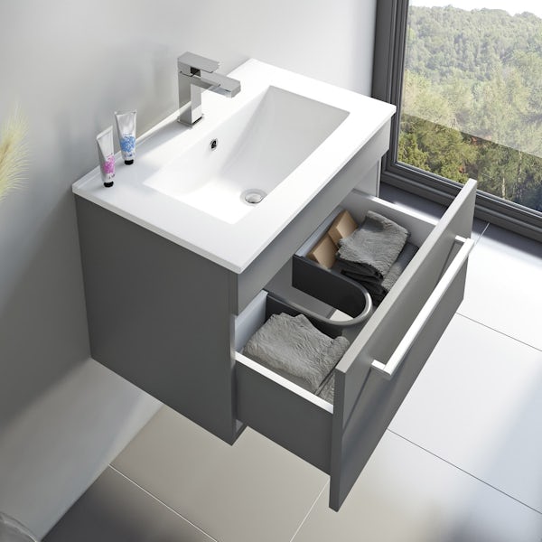 Orchard Derwent stone grey wall hung drawer unit and basin 600mm