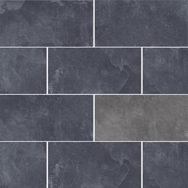 Calcolo Fjord anthracite glazed porcelain wall and floor tiles 308mm x 615mm