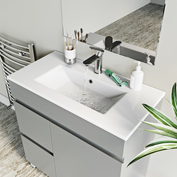 Orchard Thames satin grey floorstanding vanity unit and ceramic basin 760mm with tap