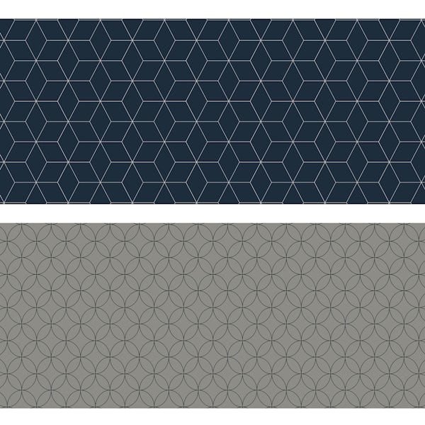 Vista 9mm 3050 x 600 hex midnight and roulette curves taupe dual faced MDF splashback