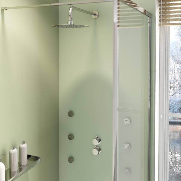 Mode Hardy round twin thermostatic shower set with wall shower head and body jets
