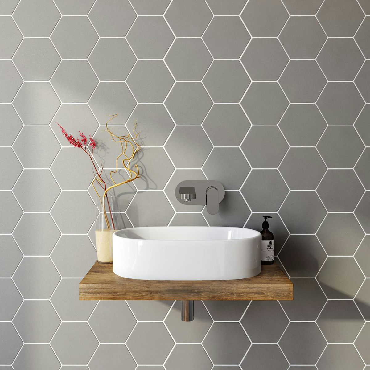 British Ceramic Tile  Hex  grey matt tile  175mm x 202mm