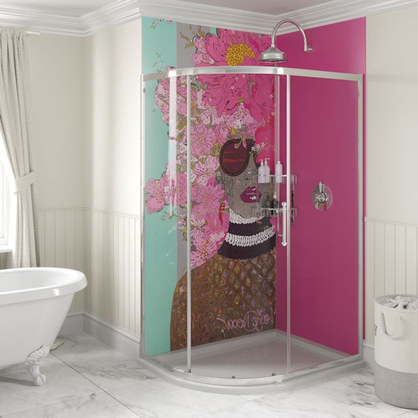 Louise Dear Kiss Kiss Bam Bam Hot Pink acrylic shower wall panel pack with right handed offset quadrant enclosure
