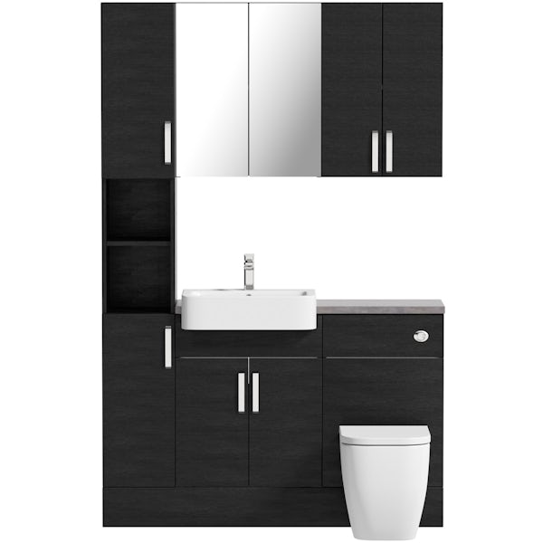 Reeves Nouvel quadro black tall fitted furniture & storage combination with mineral grey worktop