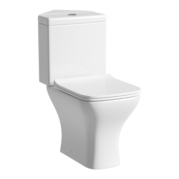 Derwent Square corner close coupled toilet with slimline soft close toilet seat