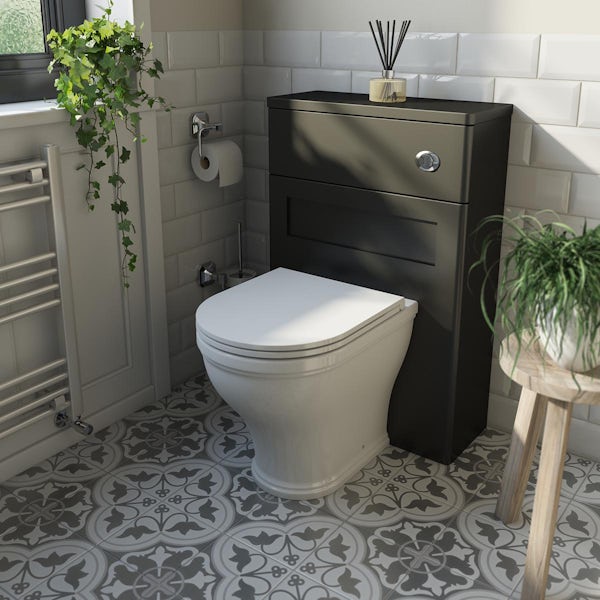 The Bath Co. Aylesford dark grey furniture suite with toilet and tap