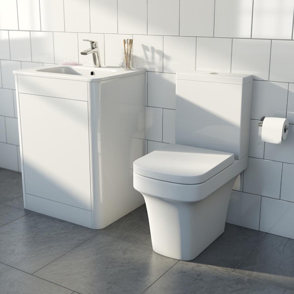 Mode Carter close coupled toilet and white vanity unit suite 600mm