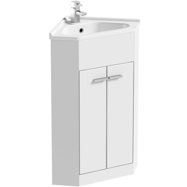 Clarity Compact corner white cloakroom suite with square close coupled toilet