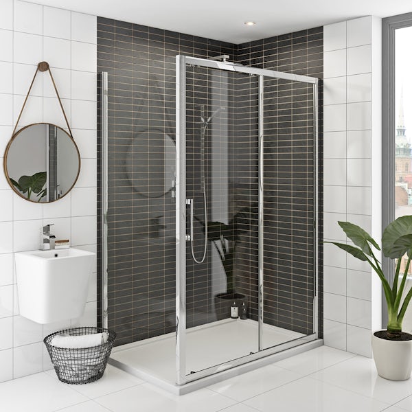 Mode Hardy shower enclosure pack 1700 x 700 with Multipanel Economy Sunlit quartz shower wall panels