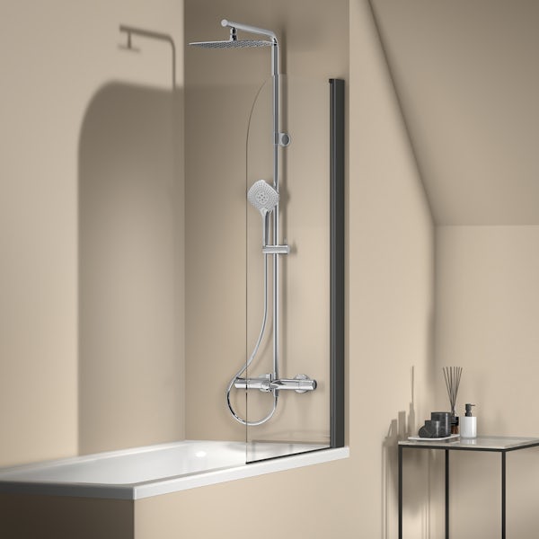 Ideal Standard Ceratherm T100 Flex exposed thermostatic bath shower system with Idealrain rectangular rainshower, Evo handspray and 1.75m hose