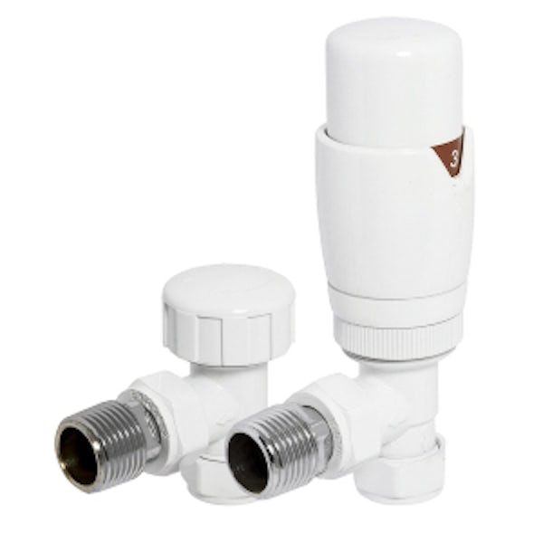 The Heating Co. Thermostatic angled radiator valves with lockshield - white