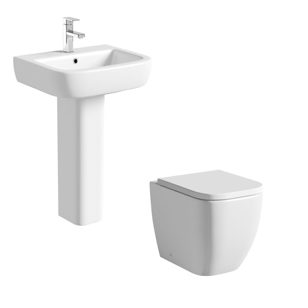 Mode Ellis back to wall toilet and full pedestal basin suite