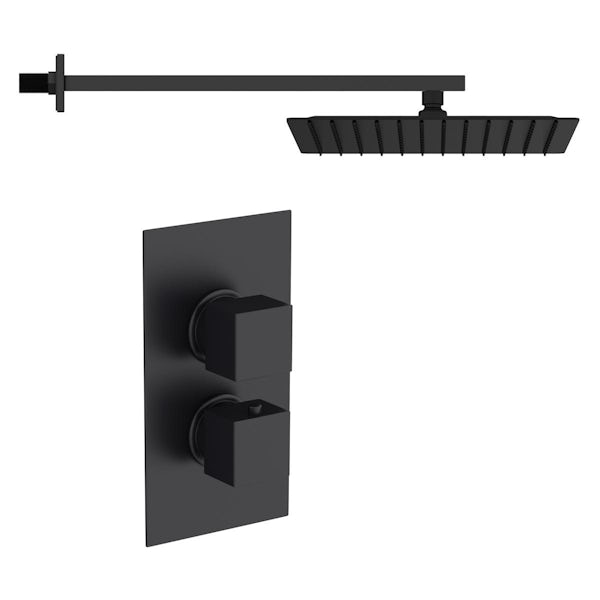 Orchard bathrooms matt black square wall shower and thermostatic twin valve set