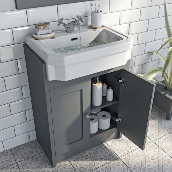 Orchard Dulwich close coupled toilet and Eton stone grey vanity unit suite 600mm