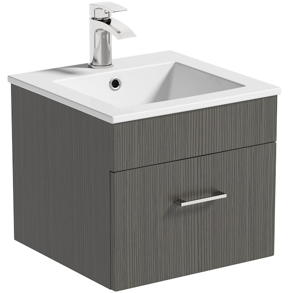 Orchard Lea avola grey wall hung vanity unit 420mm and Derwent square close coupled toilet suite