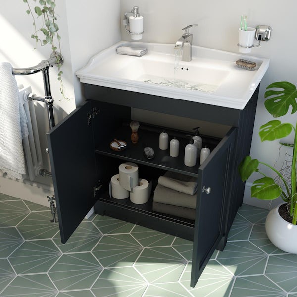 The Bath Co. Ascot graphite floorstanding vanity unit and ceramic basin 800mm