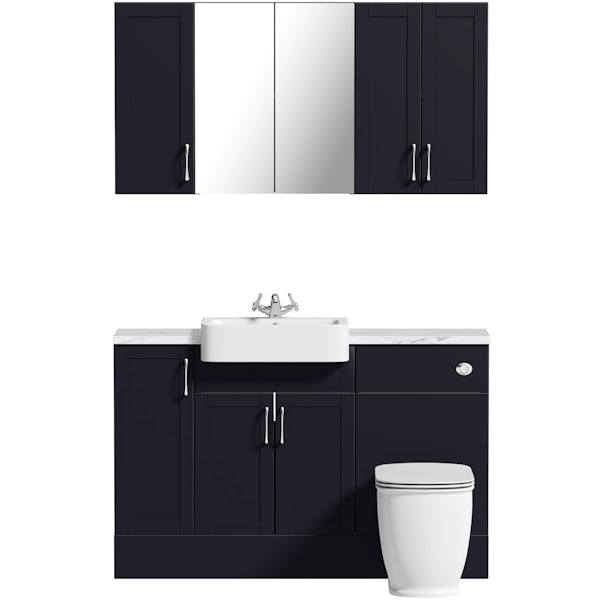 Reeves Newbury indigo small fitted furniture & storage combination with white marble worktop