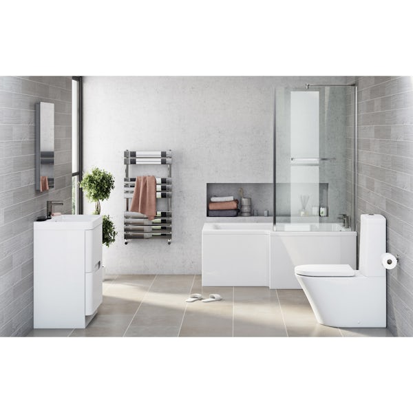 Mode Ellis right hand shower bath 1700 x 850 suite with Ellis white floor drawer unit Back to product list Clone product