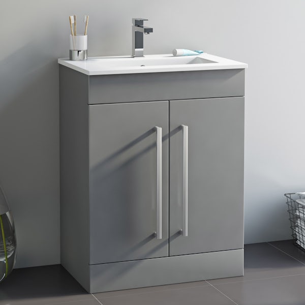 Orchard Derwent stone grey vanity door unit and basin 600mm