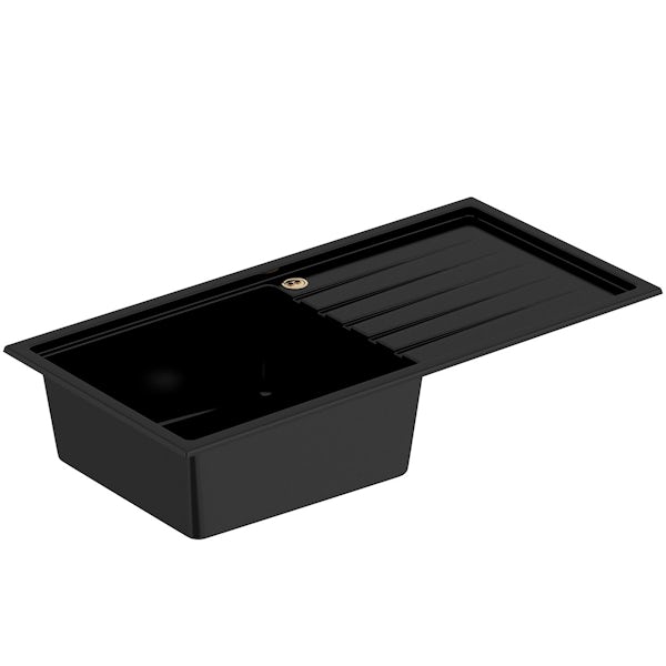 Bristan Gallery quartz black easyfit kitchen sink 1.0 bowl with right drainer