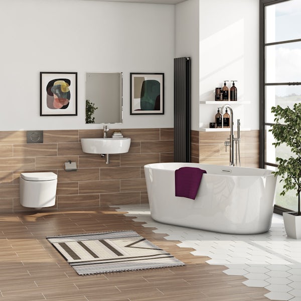 Mode Tate  bathroom suite with freestanding bath, radiator and taps