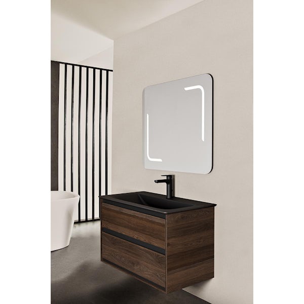 Ideal Standard Connect Air 2 drawer vanity with silk black 1 tap hole basin 840mm