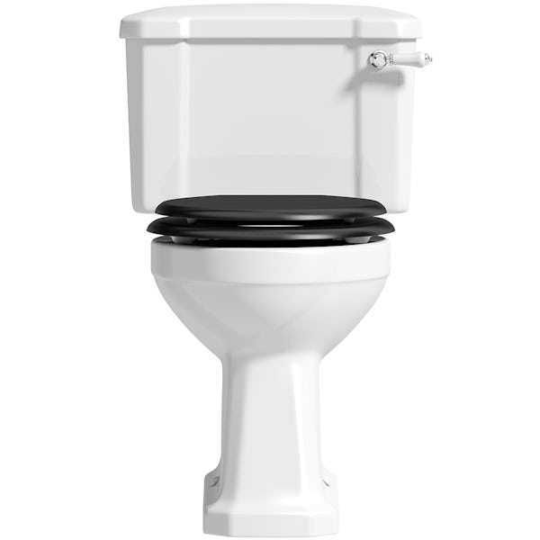 The Bath Co. Camberley close coupled toilet with wooden soft close seat black