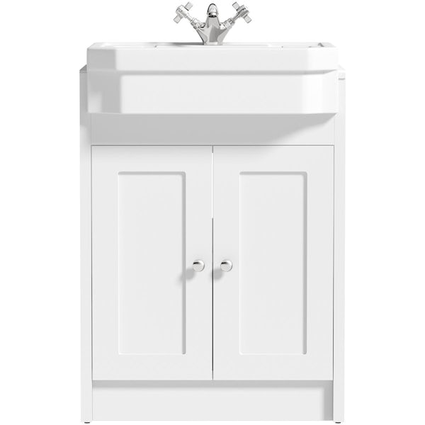Orchard Dulwich matt white floorstanding vanity unit and Eton semi recessed basin 600mm