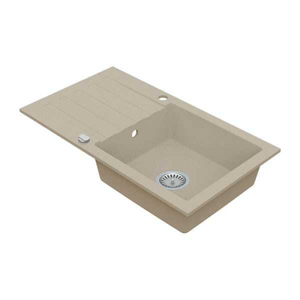 Schon Arola Sand beige 1.0 bowl reversible kitchen sink with Schon dual lever kitchen tap