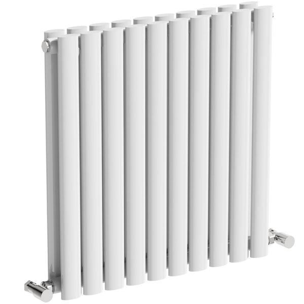 Mode Tate white double horizontal radiator 600 x 600 with angled valves