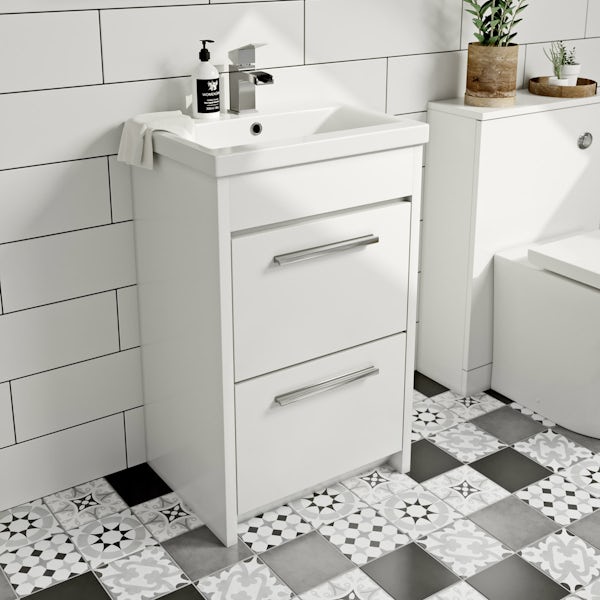 Clarity white floorstanding vanity unit with ceramic basin 510mm with tap