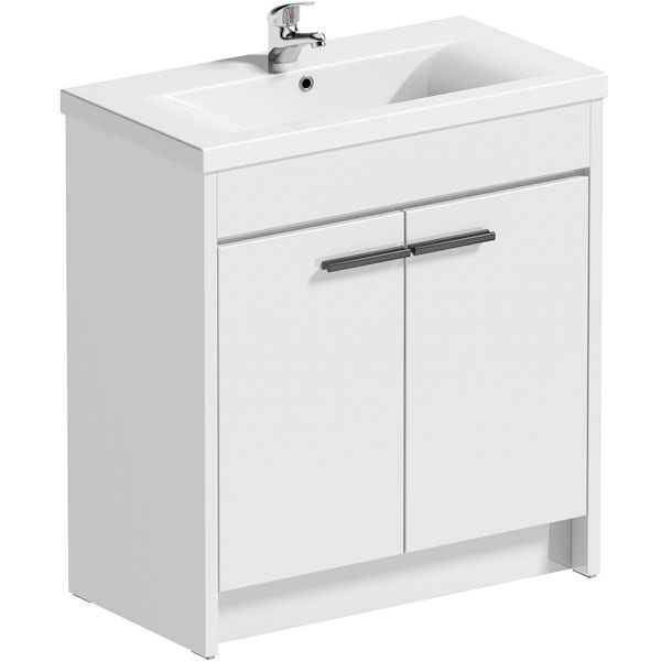 Clarity white floorstanding vanity unit with black handle and ceramic basin 600mm