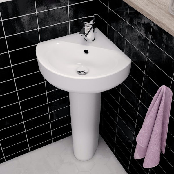 Ideal Standard Concept Space cloakroom corner suite with full pedestal bathroom basin 450mm