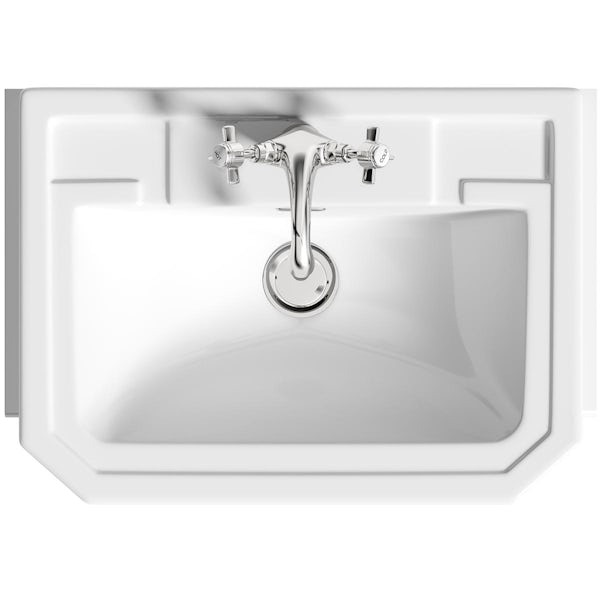Orchard Dulwich matt white floorstanding vanity unit and Eton semi recessed basin 600mm with tap