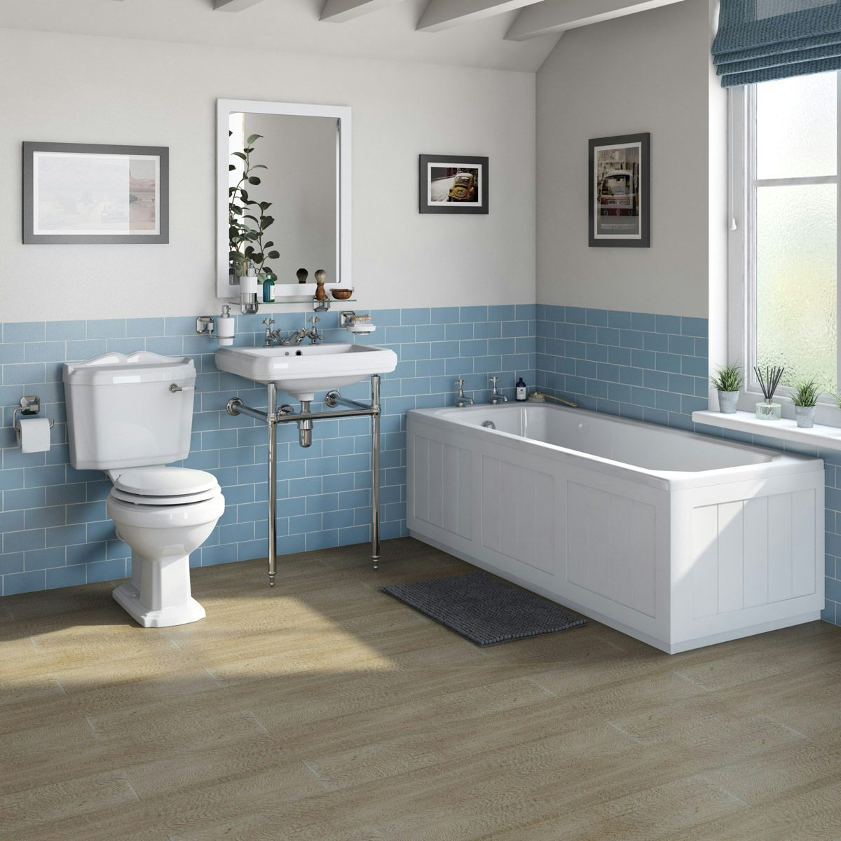 Orchard Dulwich matt white washstand suite with straight bath 1700 x 700mm