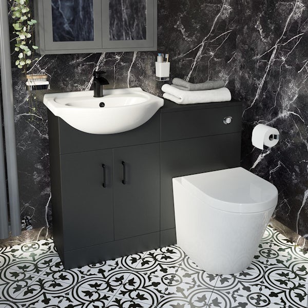 Orchard Lea soft black floorstanding vanity unit with black handle and ceramic basin 550mm