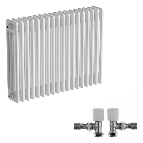 The Bath Co. Camberley white 4 column radiator 600 x 834 with angled valves