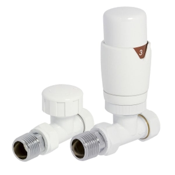 The Heating Co. Thermostatic straight radiator valves with lockshield - white