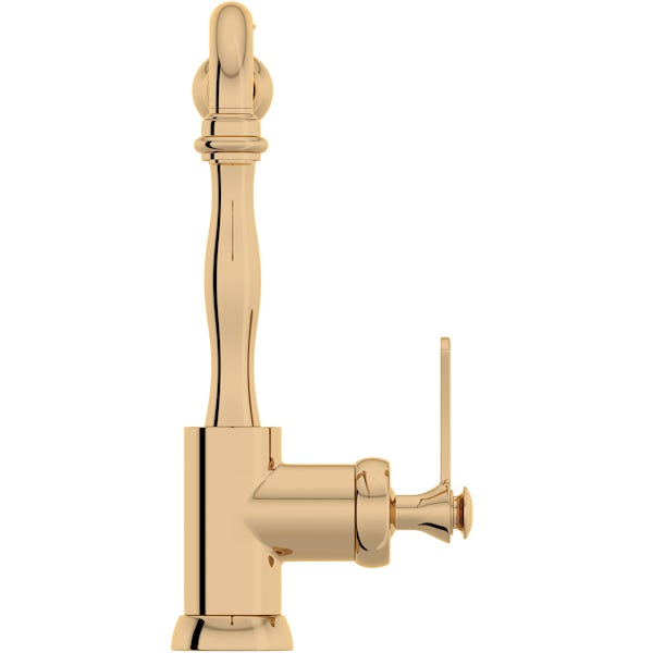 Schon Wedmore traditional gold single lever kitchen mixer