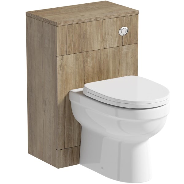 Orchard Lea oak slimline back to wall unit 500mm and Eden back to wall toilet with seat