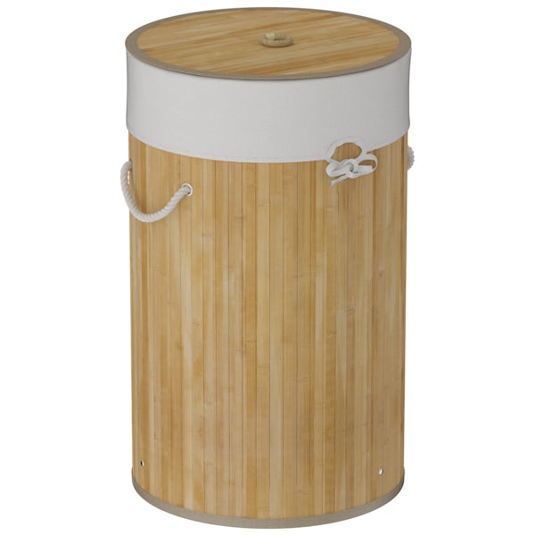 Natural bamboo round laundry basket