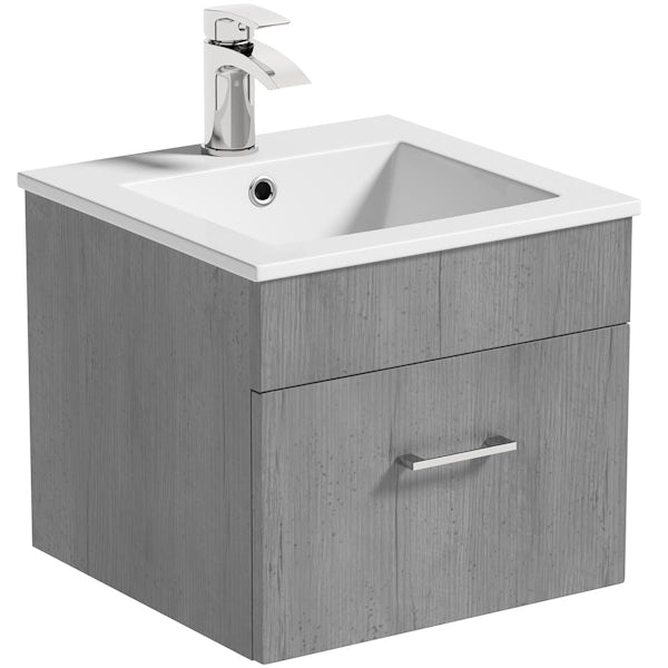 Orchard Lea concrete wall hung vanity unit 420mm and Derwent square close coupled toilet suite
