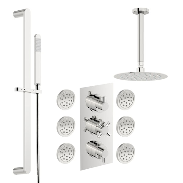 Mode Tate thermostatic mixer shower with ceiling shower, slider rail and body jets