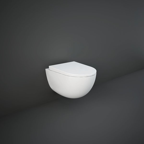 RAK Des rimless wall hung toilet with soft close seat