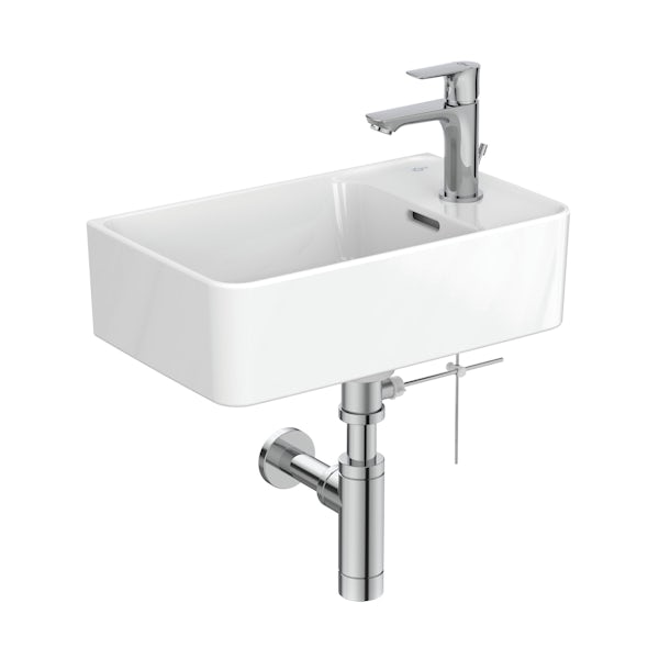 Ideal Standard Strada II back to wall cloakroom suite with right hand wall hung basin 450mm