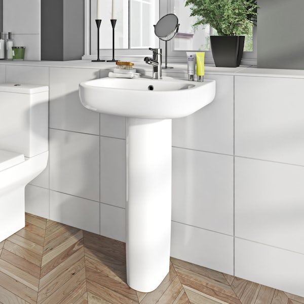 Orchard Lune cloakroom suite with full pedestal basin 550mm
