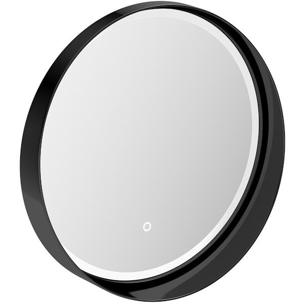 Mode Meda round black LED illuminated mirror 600mm with demister
