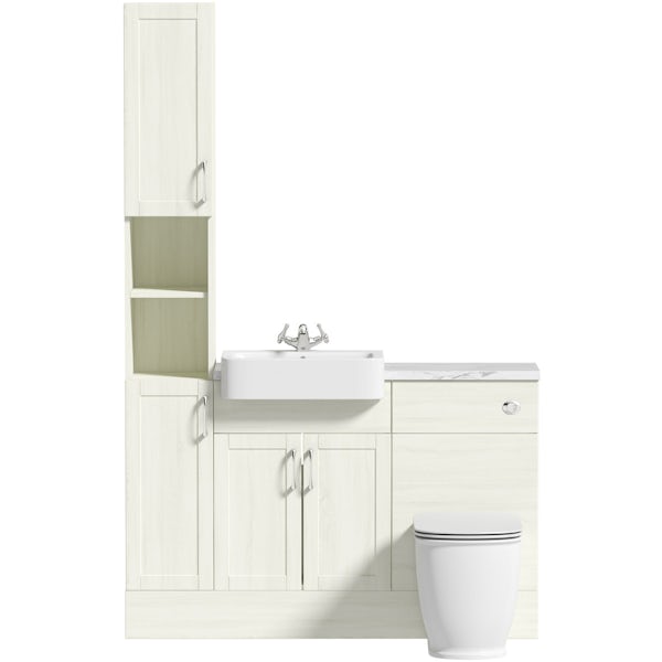 The Bath Co. Newbury white tall fitted furniture combination with white marble worktop