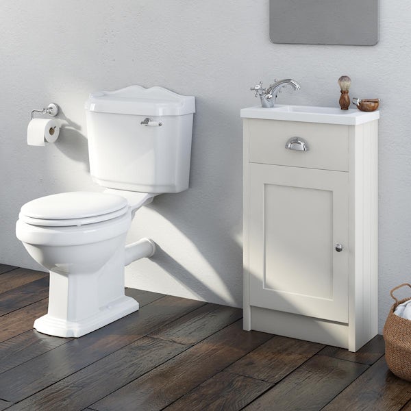 Orchard Dulwich stone ivory cloakroom unit with traditional close coupled toilet