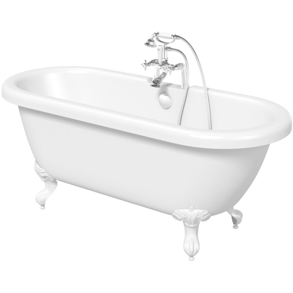 The Bath Co. Dulwich roll top bath with white ball and claw feet offer pack
